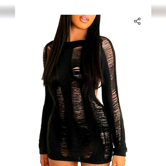 Crochet Knitted Mini Sweater Dress - Picture 1 of 7